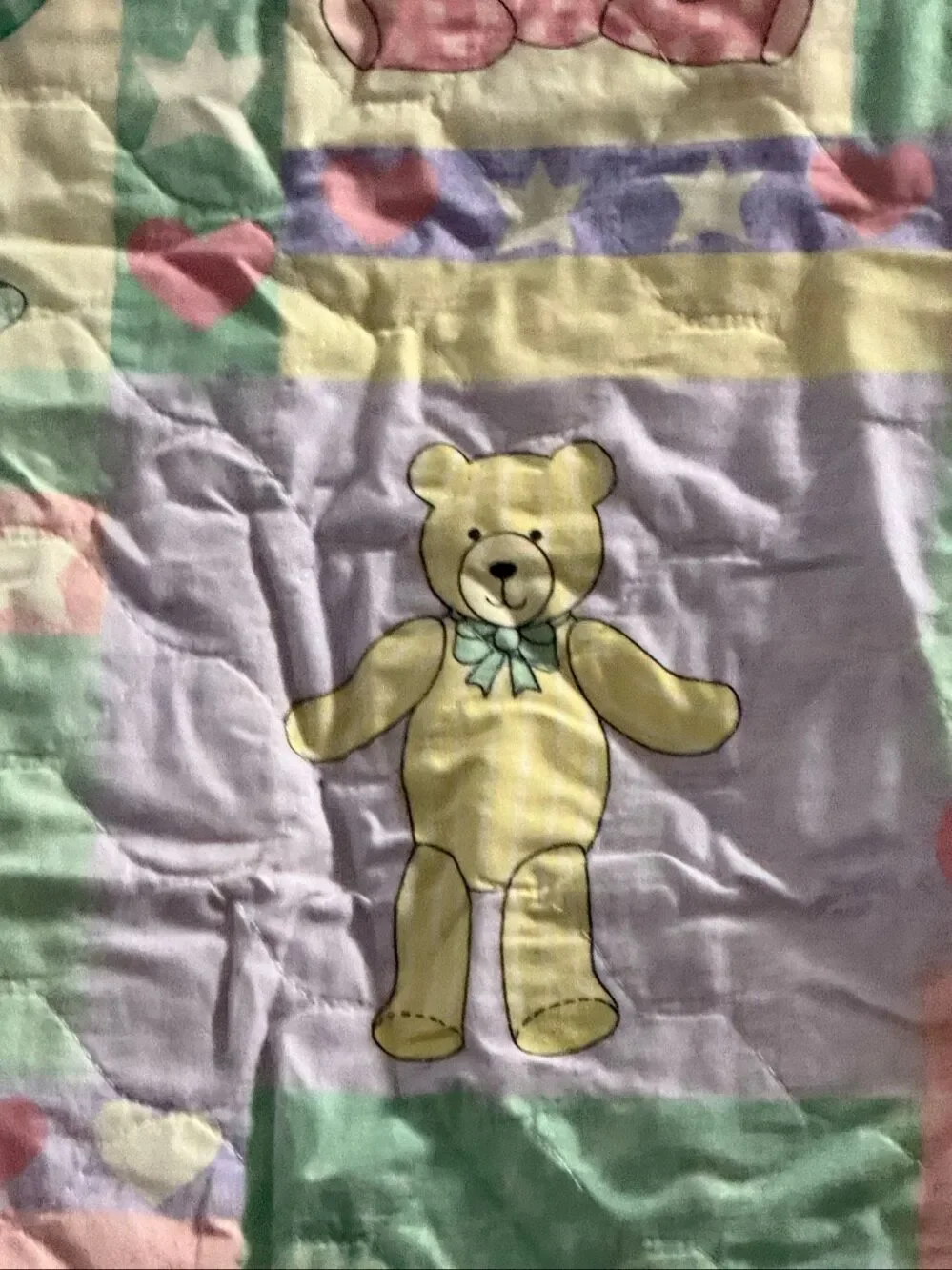 Pastel Chintz Country Teddy Bear Baby Crib Blanket Quilted Throw Nursery Decor